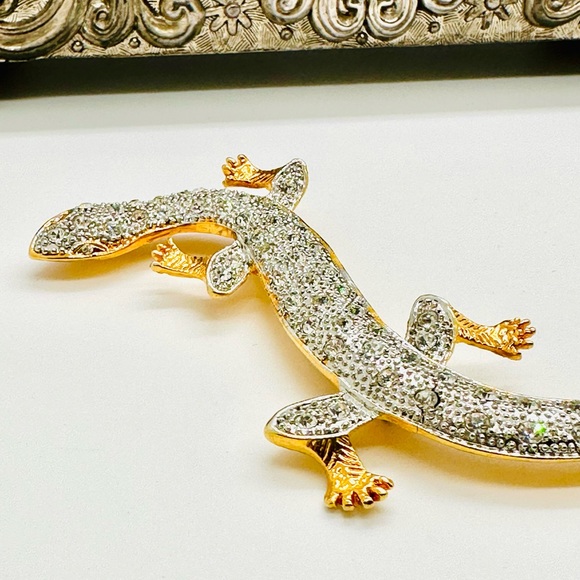 Vintage Rhinestone Lizard Reptile Brooch - Picture 4 of 8